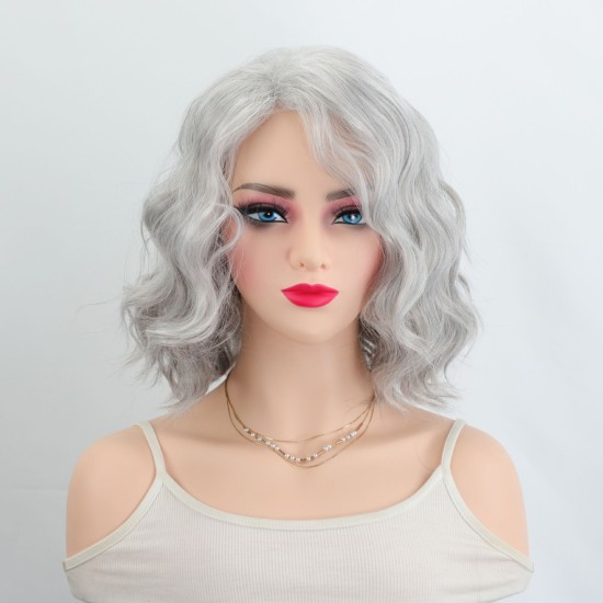 Women's Short Wavy Synthetic Wig with Highlighted Gradual Blonde Roots, Natural Side Part, Breathable Cap