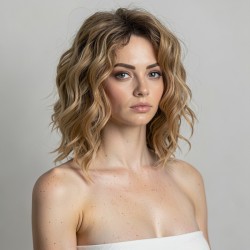 Women's Short Curly Wig with Gradient Golden Top, Partial Bleached Fiber Capless Wig - Fashionable