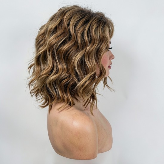 Women's Short Curly Wig with Gradient Golden Top, Partial Bleached Fiber Capless Wig - Fashionable