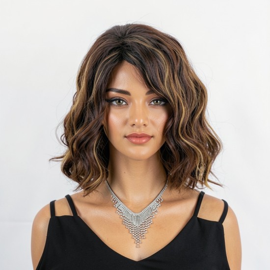 Women's Short Curly Wig with Gradient Golden Top, Partial Bleached Fiber Capless Wig - Fashionable
