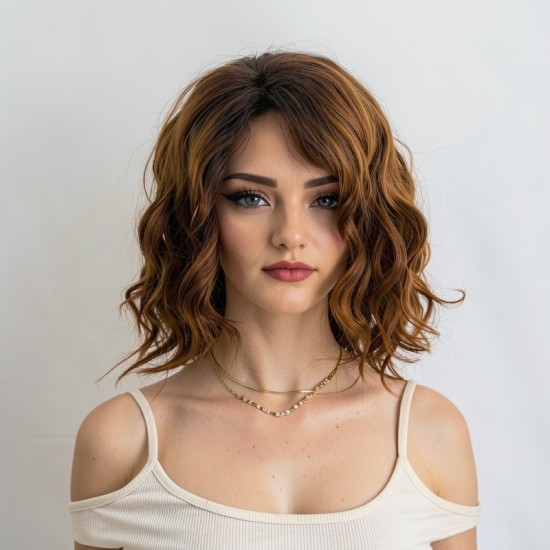Women's Short Curly Wig with Gradient Golden Top, Partial Bleached Fiber Capless Wig - Fashionable