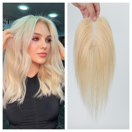 Real Human Hair 8S Bangs Blonde Wiglet Patch for Women - Natural, Breathable, Hand-Knitted to Cover Gray Hair