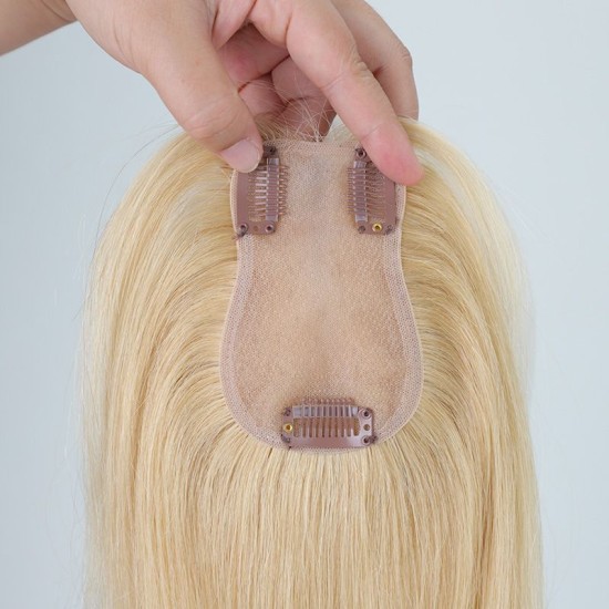 Real Human Hair 8S Bangs Blonde Wiglet Patch for Women - Natural, Breathable, Hand-Knitted to Cover Gray Hair