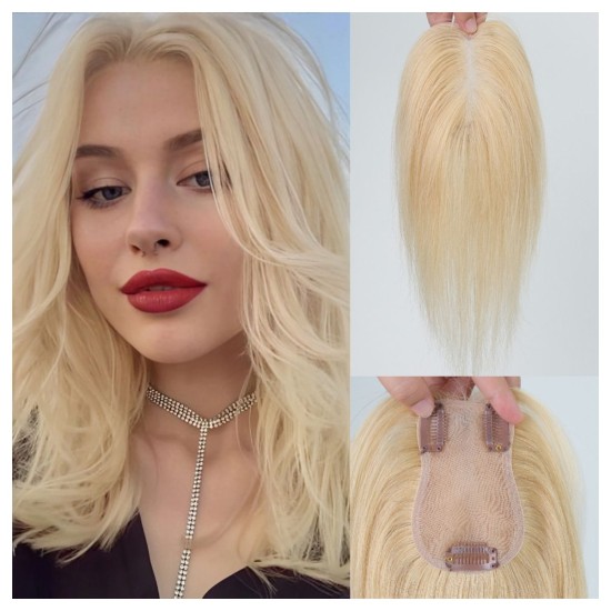 Real Human Hair 8S Bangs Blonde Wiglet Patch for Women - Natural, Breathable, Hand-Knitted to Cover Gray Hair