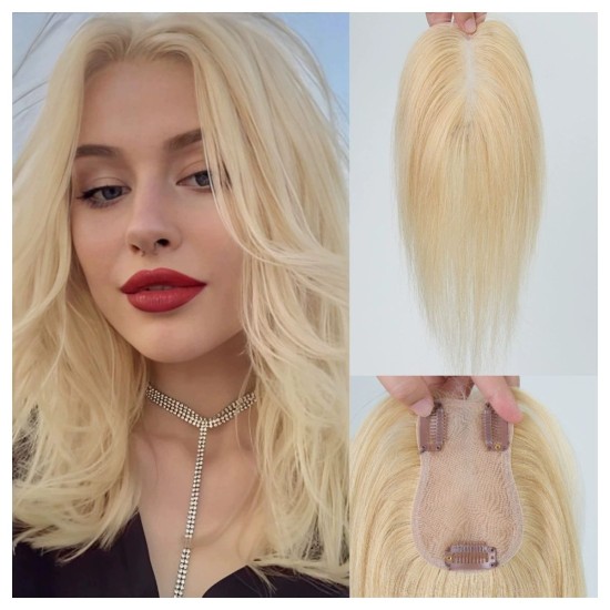 Real Human Hair 8S Bangs Blonde Wiglet Patch for Women - Natural, Breathable, Hand-Knitted to Cover Gray Hair