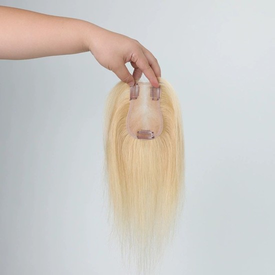 Real Human Hair 8S Bangs Blonde Wiglet Patch for Women - Natural, Breathable, Hand-Knitted to Cover Gray Hair