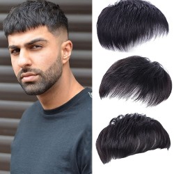 Men's Short Lace Frontal System for Hair Loss, Hairline Reconstruction, Grey Coverage, and Bald Spot Fix with Real Human Hair