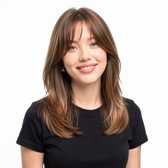 Hand-Woven Blonde Brown Bangs with a Deep Part for Black Hair Women's Styling | Lash-Front Extensions