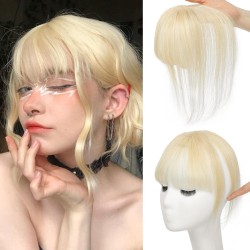 3D Hand-knotted Full Lace Human Hair Bangs, 10 Inch T-Part Drifting Blonde Hairpiece for Women