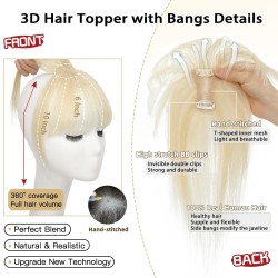 3D Hand-knotted Full Lace Human Hair Bangs, 10 Inch T-Part Drifting Blonde Hairpiece for Women