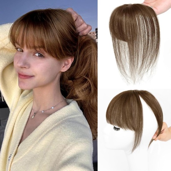 3D Hand-knotted Full Lace Human Hair Bangs, 10 Inch T-Part Drifting Blonde Hairpiece for Women