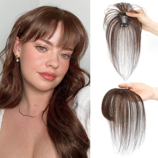 3D Hand-knotted Full Lace Human Hair Bangs, 10 Inch T-Part Drifting Blonde Hairpiece for Women