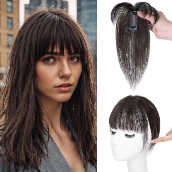 3D Hand-knotted Full Lace Human Hair Bangs, 10 Inch T-Part Drifting Blonde Hairpiece for Women