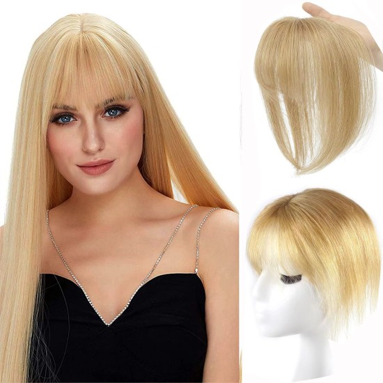 3D Hand-knotted Full Lace Human Hair Bangs, 10 Inch T-Part Drifting Blonde Hairpiece for Women