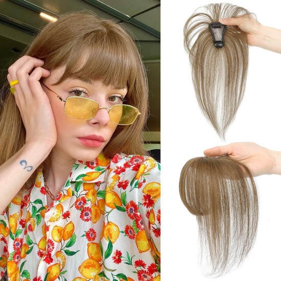 3D Hand-knotted Full Lace Human Hair Bangs, 10 Inch T-Part Drifting Blonde Hairpiece for Women