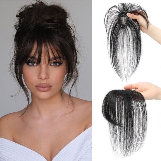 3D Hand-knotted Full Lace Human Hair Bangs, 10 Inch T-Part Drifting Blonde Hairpiece for Women