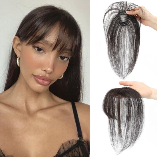 3D Hand-knotted Full Lace Human Hair Bangs, 10 Inch T-Part Drifting Blonde Hairpiece for Women