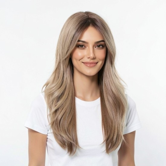 Brown Bangs Layered Texture Medium-Long Wigs | Fashion Realistic Hairpiece