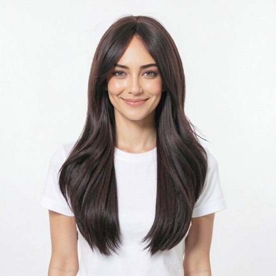 Brown Bangs Layered Texture Medium-Long Wigs | Fashion Realistic Hairpiece