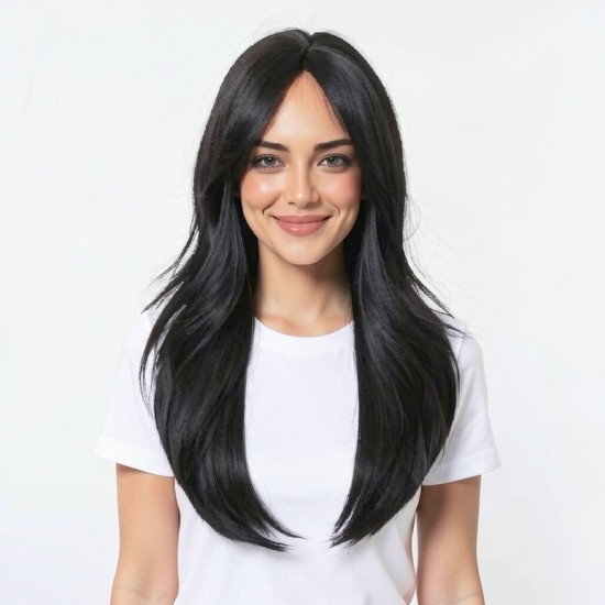 Brown Bangs Layered Texture Medium-Long Wigs | Fashion Realistic Hairpiece