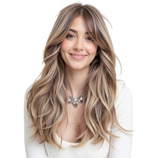 Brown Bangs Layered Texture Medium-Long Wigs | Fashion Realistic Hairpiece