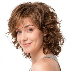 Womens Short Curly Bob with Side Bangs Full Headpiece Natural Hair