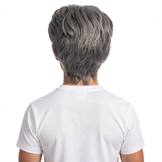 Men's Gray Short Hairpiece for Middle-Aged and Elderly – Natural Volume with Non-Stick Appearance