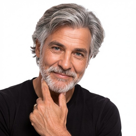 Men's Gray Short Hairpiece for Middle-Aged and Elderly – Natural Volume with Non-Stick Appearance