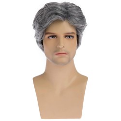New Men's Gray Side-Part Short Wig for Mature Men, Fashionable, Voluminous, Natural Synthetic Hairpiece