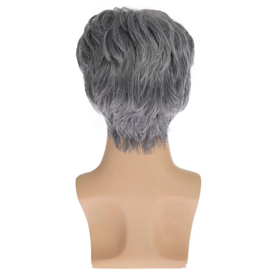 New Men's Gray Side-Part Short Wig for Mature Men, Fashionable, Voluminous, Natural Synthetic Hairpiece