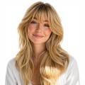 Natural Golden Blonde Long Wavy Wig with Bangs