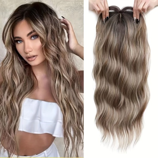 Synthetic Long Wavy Color-Gradient Lace Front Hairpiece for Women - Natural Breathable Volumizing Hair Extension Block