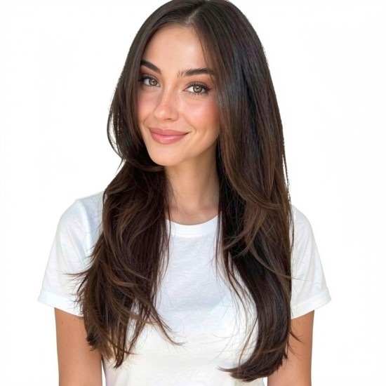 Women's Long Hair Gradient Graduated Bangs Natural Breathable Fibre Hair Extensions Clip-in Topper