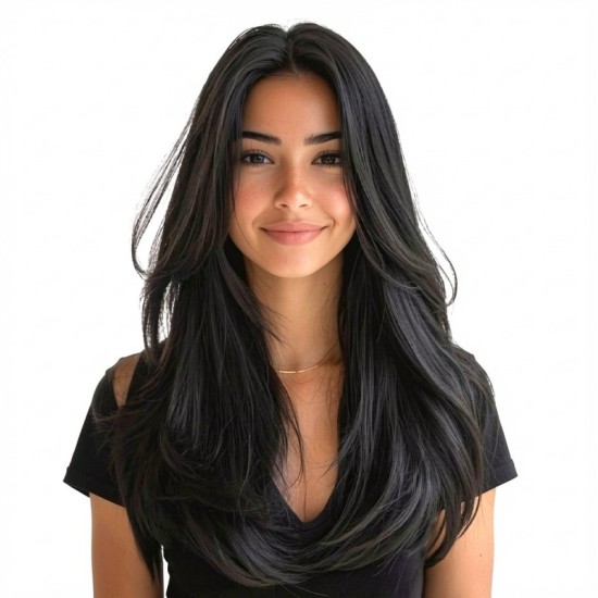 Women's Long Hair Gradient Graduated Bangs Natural Breathable Fibre Hair Extensions Clip-in Topper
