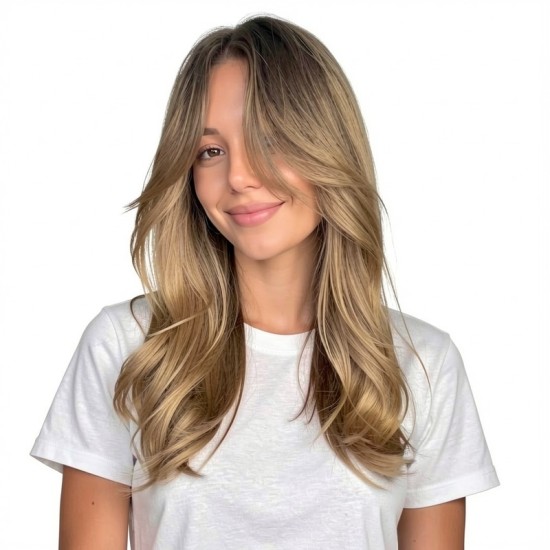Women's Long Hair Gradient Graduated Bangs Natural Breathable Fibre Hair Extensions Clip-in Topper