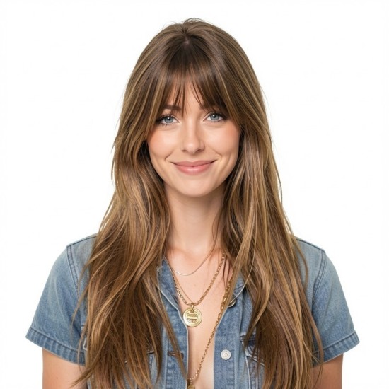 Women's Long Hair Gradient Graduated Bangs Natural Breathable Fibre Hair Extensions Clip-in Topper