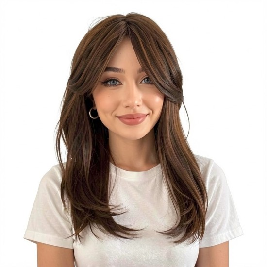Women's Long Hair Gradient Graduated Bangs Natural Breathable Fibre Hair Extensions Clip-in Topper
