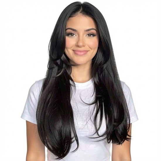 Women's Long Hair Gradient Graduated Bangs Natural Breathable Fibre Hair Extensions Clip-in Topper