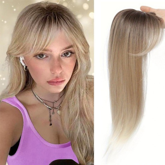 Women's Graduated Curtain Bangs Lace Front Hair System for Hairline Repair, Synthetic Long Curly Hairpiece, Breathable Natural Volume Adder