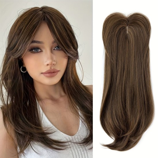 Women's Graduated Curtain Bangs Lace Front Hair System for Hairline Repair, Synthetic Long Curly Hairpiece, Breathable Natural Volume Adder