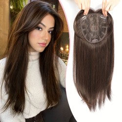 Mid-part Long Straight Hairpiece to Cover Gray Hair, Breathable & Lightweight, Real Human Hair Look
