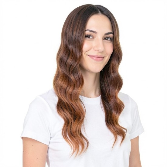 Women's Lace Headpiece | Gradient Brown Long Curly Hair | Large Wave Design