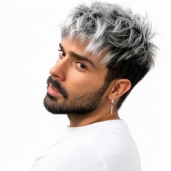 Men's Short Hair Wig, Mixed Color Textured Fluffy Straight Style, Stylish Synthetic Fiber Headpiece