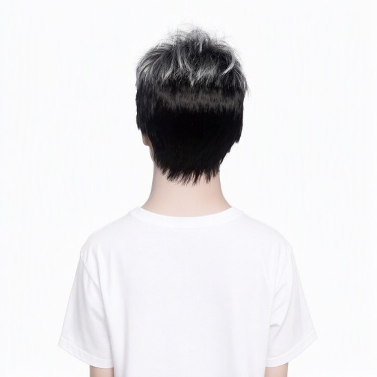 Men's Short Hair Wig, Mixed Color Textured Fluffy Straight Style, Stylish Synthetic Fiber Headpiece