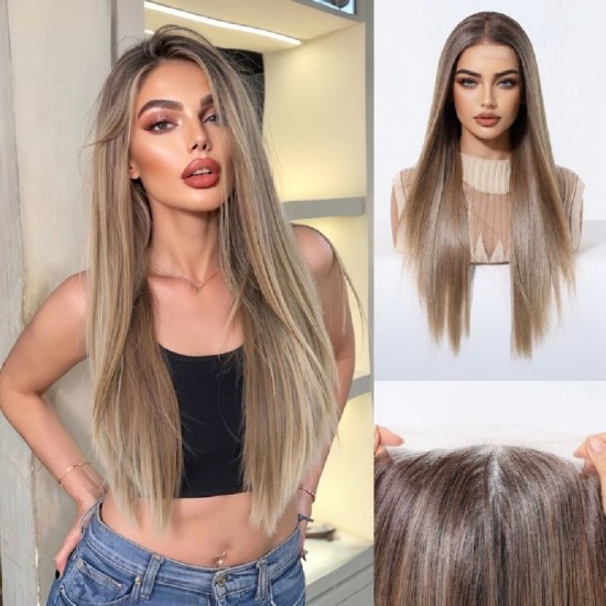 Natural Breathable Lightweight Real Hair Lace Frontal Wig with Middle Part