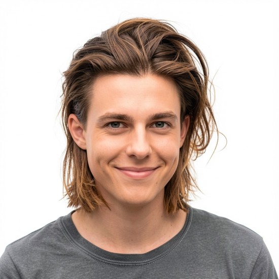 Men's Brown Synthetic Layered Mid-Length Wig Topper for Daily Wear - Natural Short Style