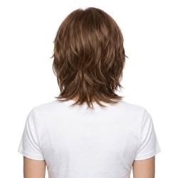 Men's Brown Synthetic Layered Mid-Length Wig Topper for Daily Wear - Natural Short Style