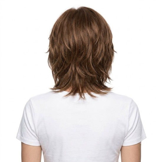 Men's Brown Synthetic Layered Mid-Length Wig Topper for Daily Wear - Natural Short Style