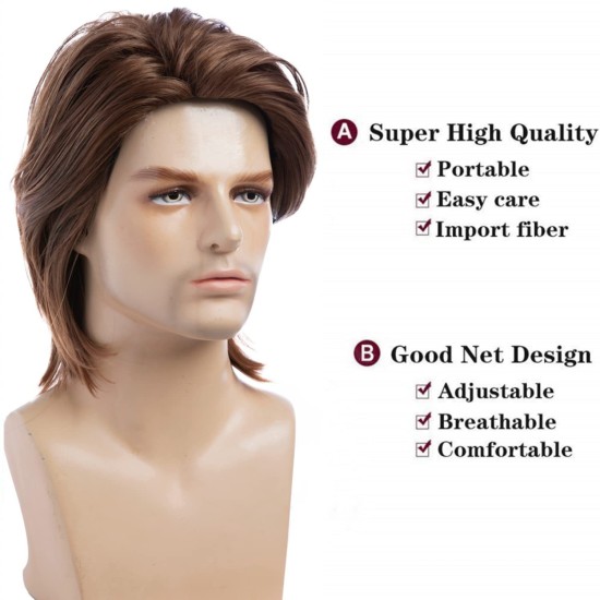 Men's Fashion Mid-Length Synthetic Wig in Brown with Layered Styling