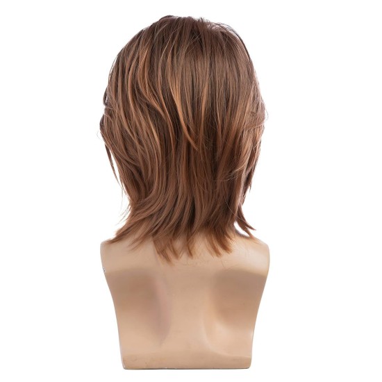 Men's Fashion Mid-Length Synthetic Wig in Brown with Layered Styling